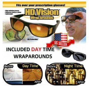 2 Pair HD Night and Day Vision Wraparound Fits OVER Glasses As Seen on TV